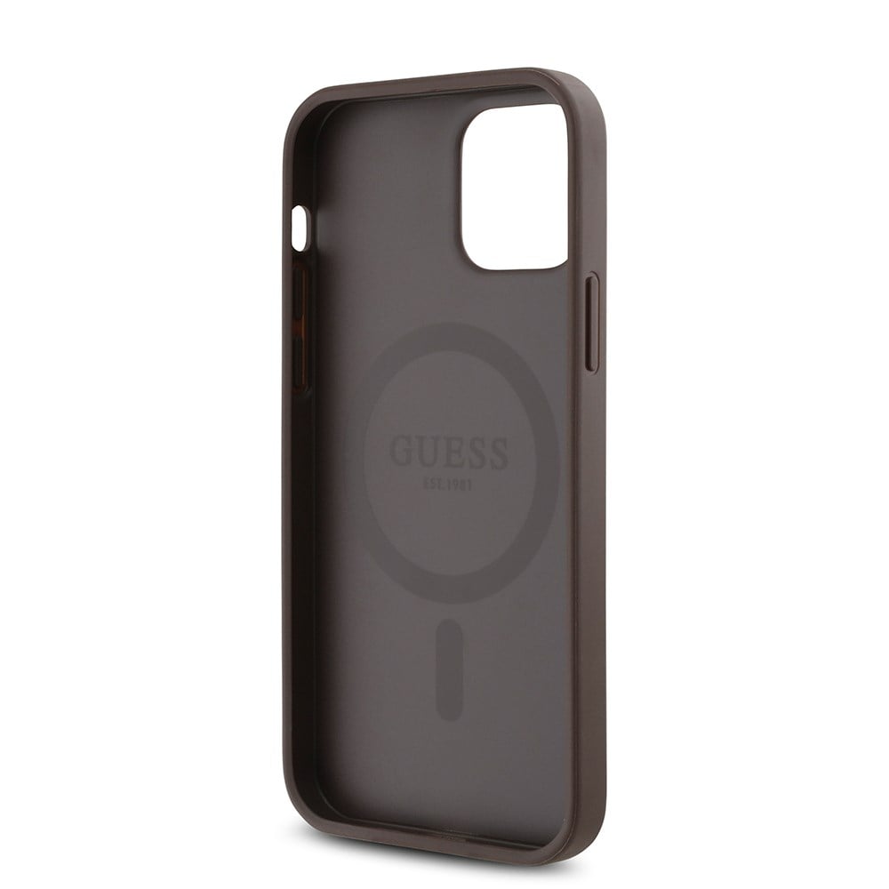 Apple iPhone 12 Pro Kılıf Guess Orjinal Lisanslı M-safe Şarj Özellikli Gül Baskılı 4G Desenli Yazı Logolu Kapak