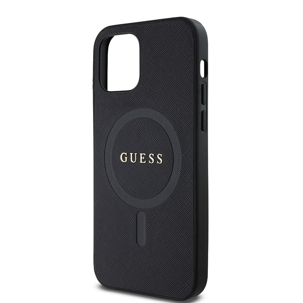 Apple iPhone 12 Pro Kılıf Guess Orjinal Lisanslı M-safe Şarj Özellikli Yazı Logolu Saffiano Classic Kapak