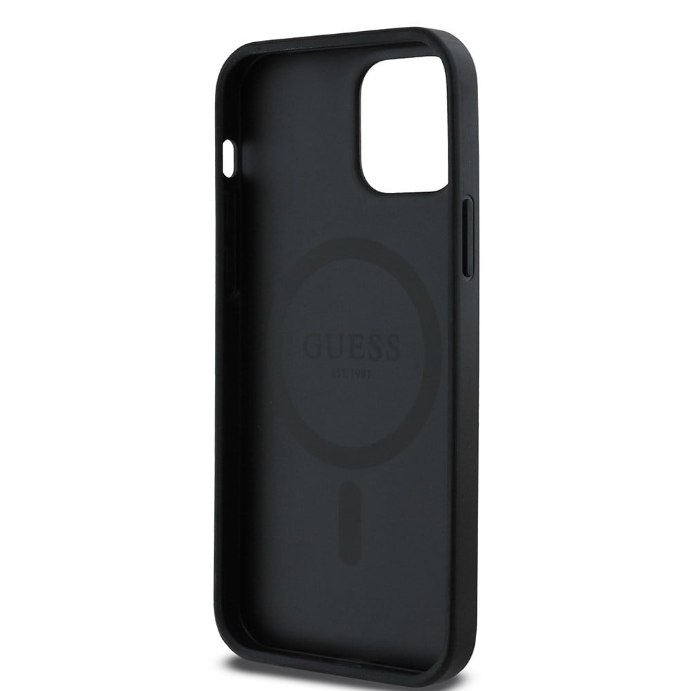 Apple iPhone 12 Pro Kılıf Guess Orjinal Lisanslı M-safe Şarj Özellikli 4G Desen Yazı Logolu Kapak