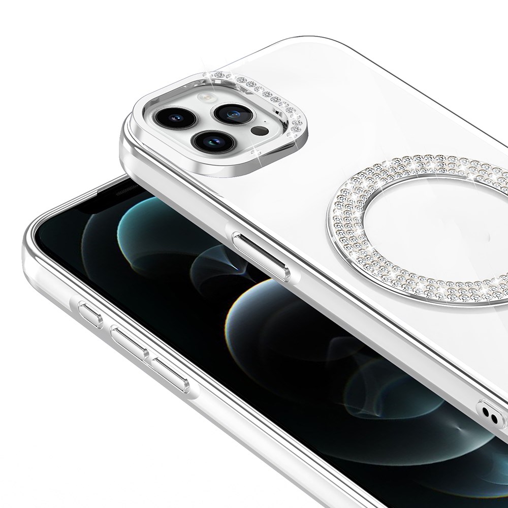 Apple iPhone 12 Pro Kılıf Pırlanta Taş Tasarımlı M-safe Şarj Özellikli Zore Karetta Silikon Kapak