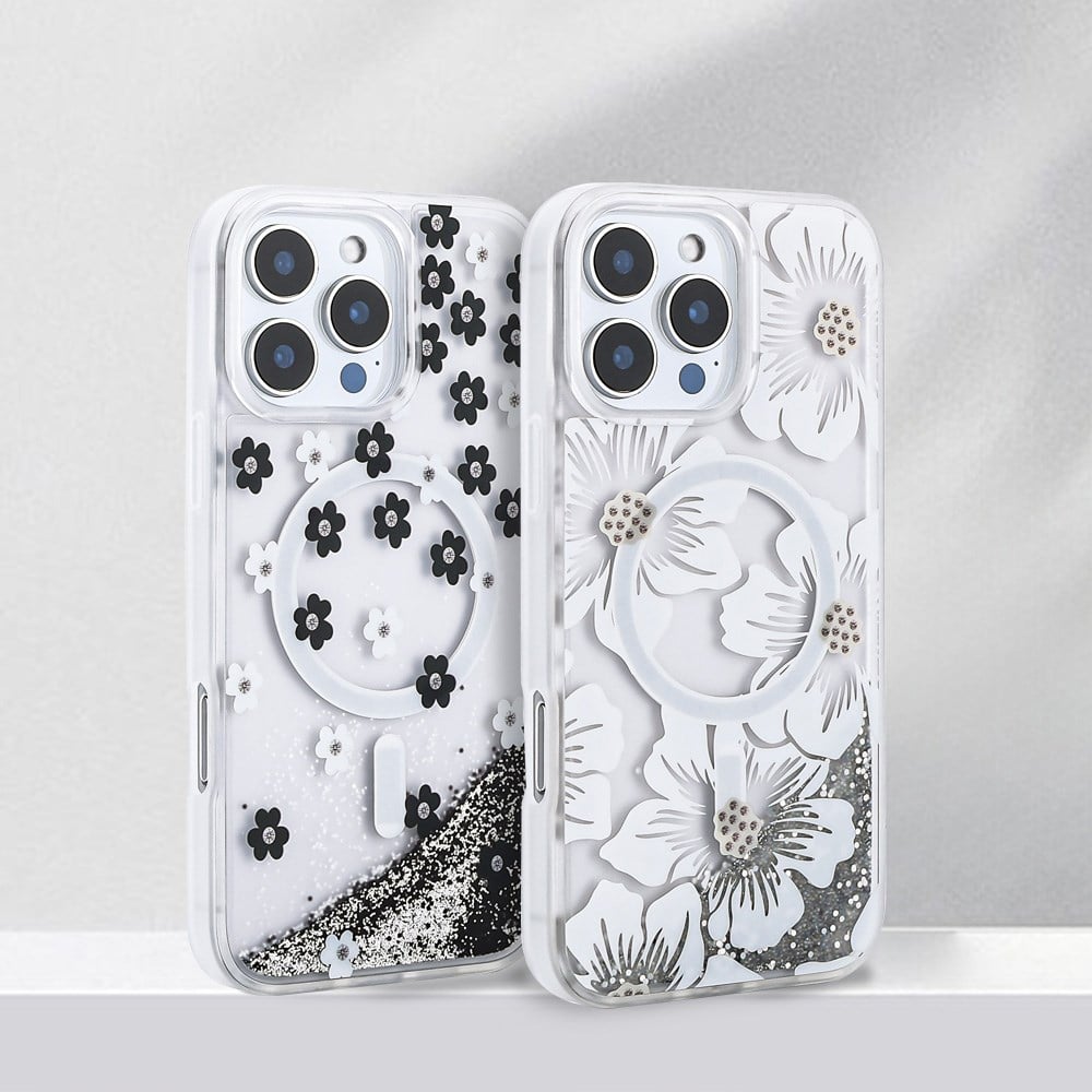 Apple iPhone 12 Pro Kılıf Sıvılı Simli Baskılı Şeffaf Arka Yüzey Zore Mossa Silikon Kapak