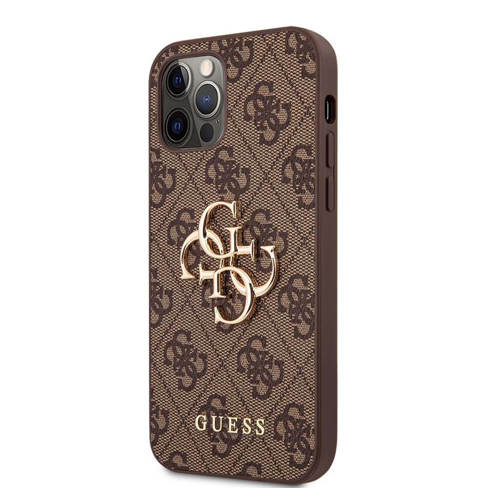 Apple iPhone 12 Pro Max Kılıf Guess Orjinal Lisanslı PU Deri Büyük Metal Logo Dizaynlı Kapak