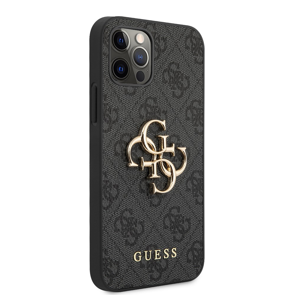 Apple iPhone 12 Pro Max Kılıf Guess Orjinal Lisanslı PU Deri Büyük Metal Logo Dizaynlı Kapak