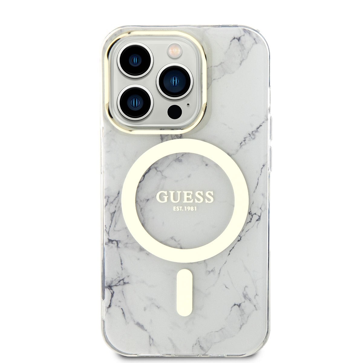 Apple iPhone 13 Pro Max Kılıf GUESS M-safe Şarj Özellikli Mermer Desenli Kapak