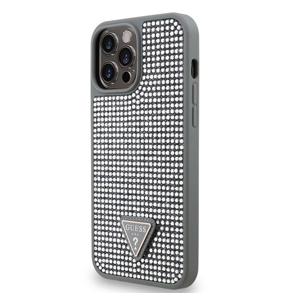 Apple iPhone 13 Pro Max Kılıf Guess Orjinal Lisanslı Taşlı Arka Yüzey Üçgen Logolu Kapak