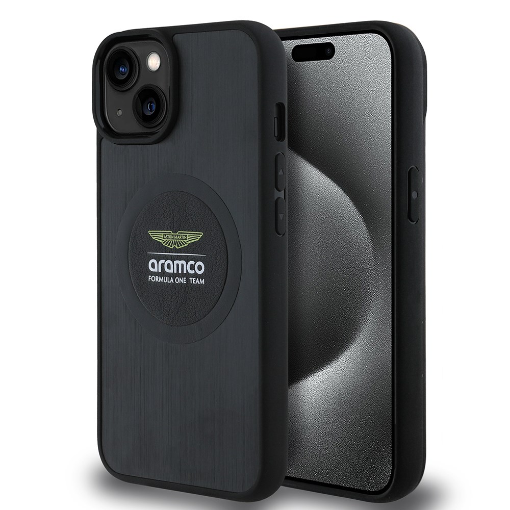 Apple iPhone 14 Kılıf Aston Martin Orjinal Lisanslı M-safe Şarj Özellikli Aluminyum Arka Yüzeyli Formula One Team Baskılı Kapak