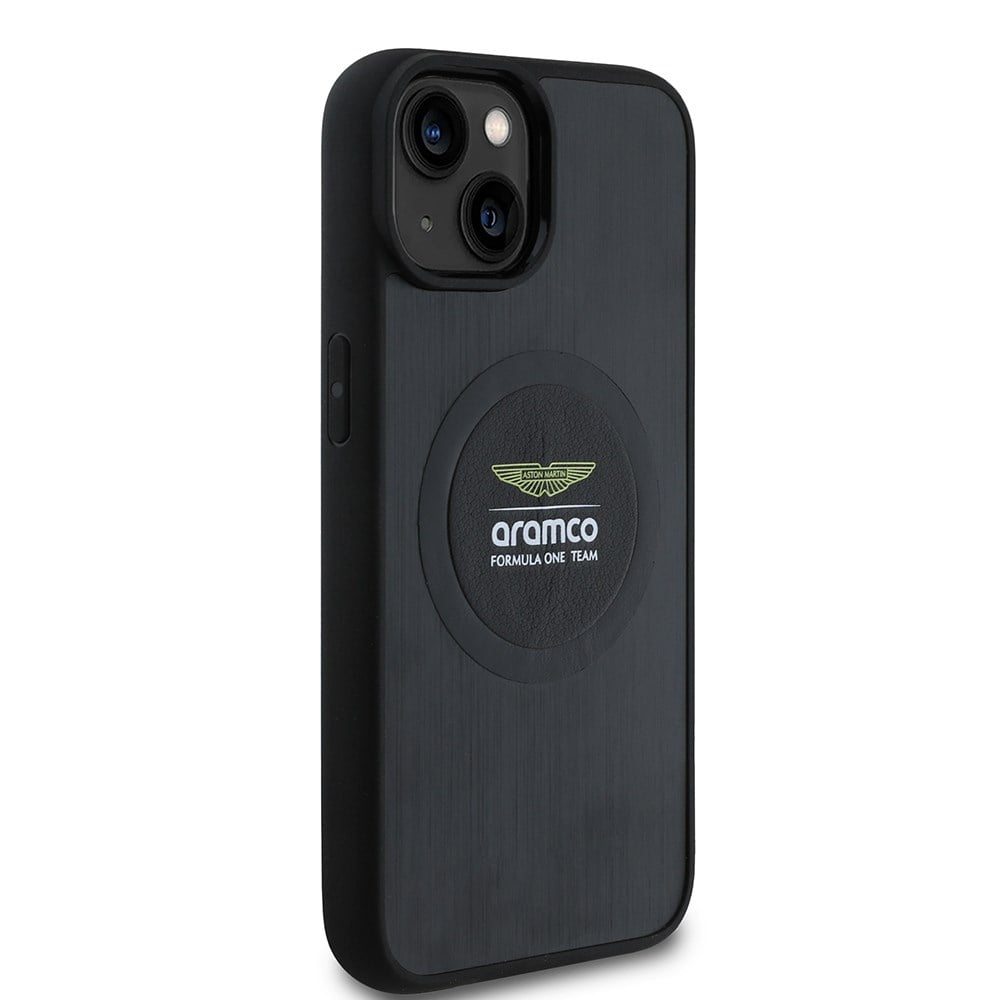 Apple iPhone 14 Kılıf Aston Martin Orjinal Lisanslı M-safe Şarj Özellikli Aluminyum Arka Yüzeyli Formula One Team Baskılı Kapak