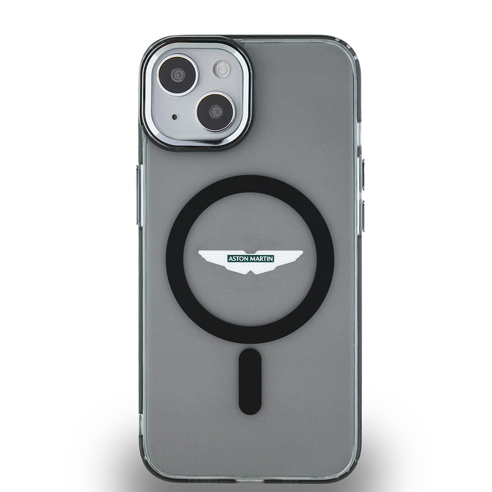 Apple iPhone 14 Kılıf Aston Martin Orjinal Lisanslı M-safe Şarj Özellikli IML Baskı Logolu Metal Düğmeli Kapak