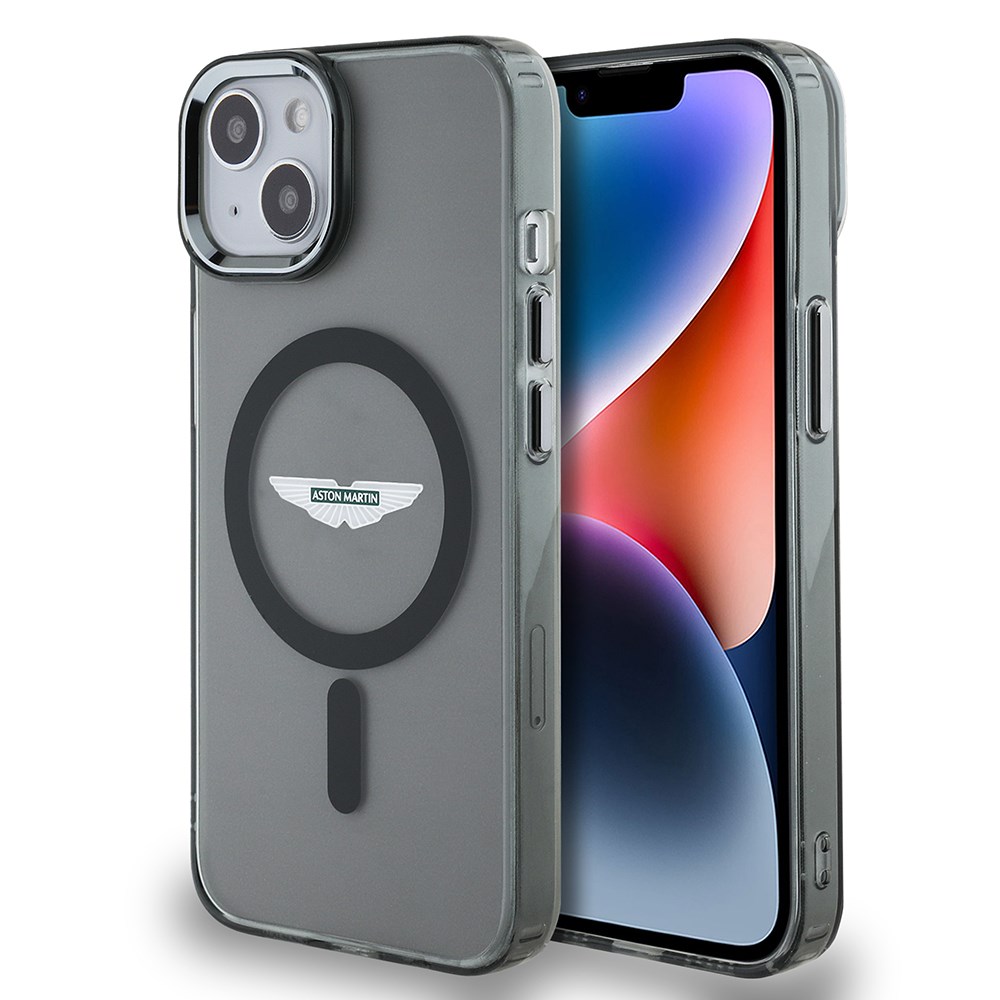 Apple iPhone 14 Kılıf Aston Martin Orjinal Lisanslı M-safe Şarj Özellikli IML Baskı Logolu Metal Düğmeli Kapak
