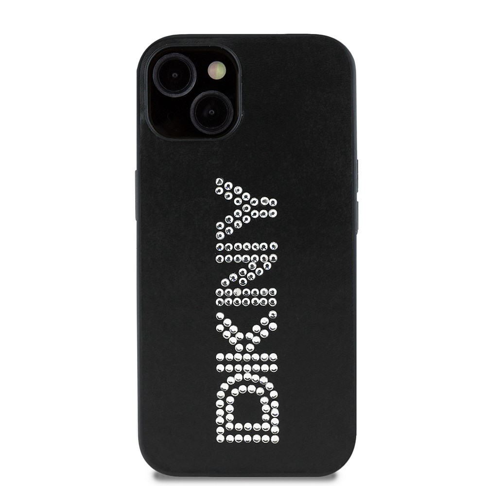 Apple iPhone 14 Kılıf DKNY Orjinal Lisanslı Taşlı DKNY Yazılı Metalik Rhinestones PU Deri Kapak
