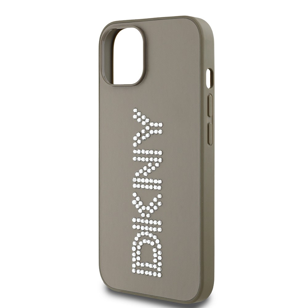 Apple iPhone 14 Kılıf DKNY Orjinal Lisanslı Taşlı DKNY Yazılı Metalik Rhinestones PU Deri Kapak