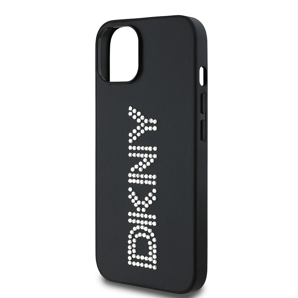 Apple iPhone 14 Kılıf DKNY Orjinal Lisanslı Taşlı DKNY Yazılı Metalik Rhinestones PU Deri Kapak