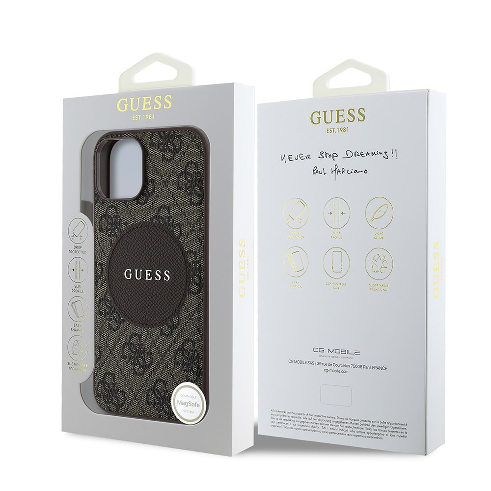 Apple iPhone 14 Kılıf Guess Orjinal Lisanslı M-safe Şarj Özellikli Yazı Logolu Circle Classic Kapak