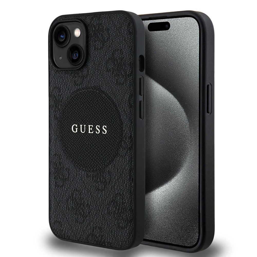 Apple iPhone 14 Kılıf Guess Orjinal Lisanslı M-safe Şarj Özellikli Yazı Logolu Circle Classic Kapak