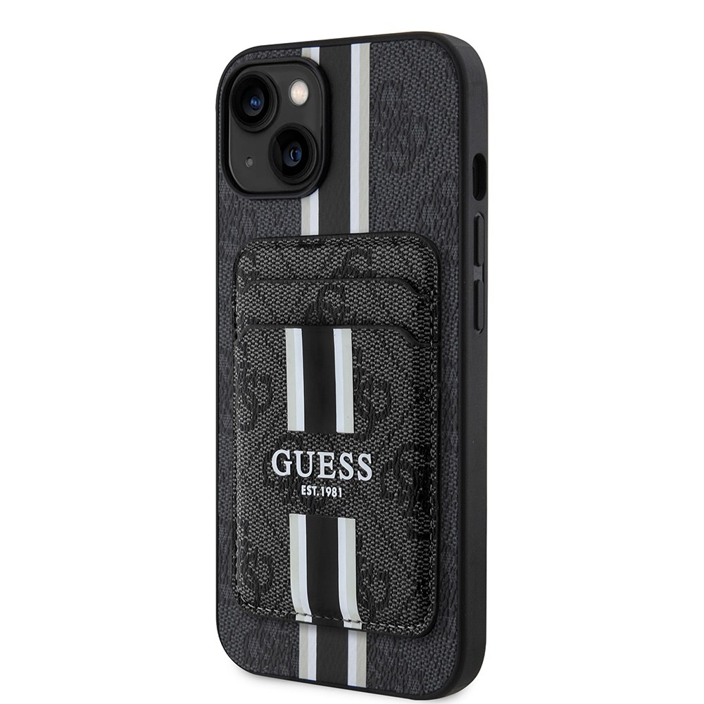 Apple iPhone 14 Kılıf Guess Orjinal Lisanslı M-safe Şarj Özellikli 4G Desenli Çizgili Kartlıklı Kapak
