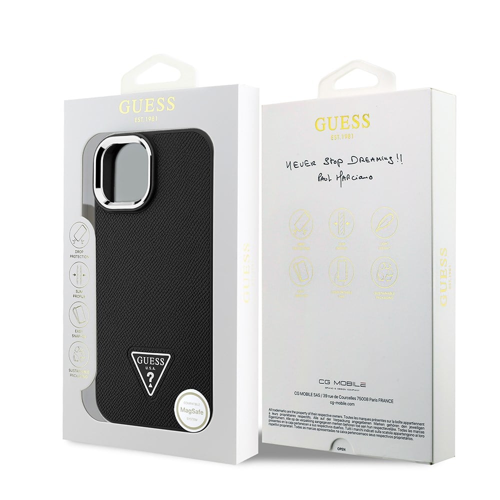 Apple iPhone 14 Kılıf Guess Orjinal Lisanslı M-safe Şarj Özellikli Grained Triangle Kapak