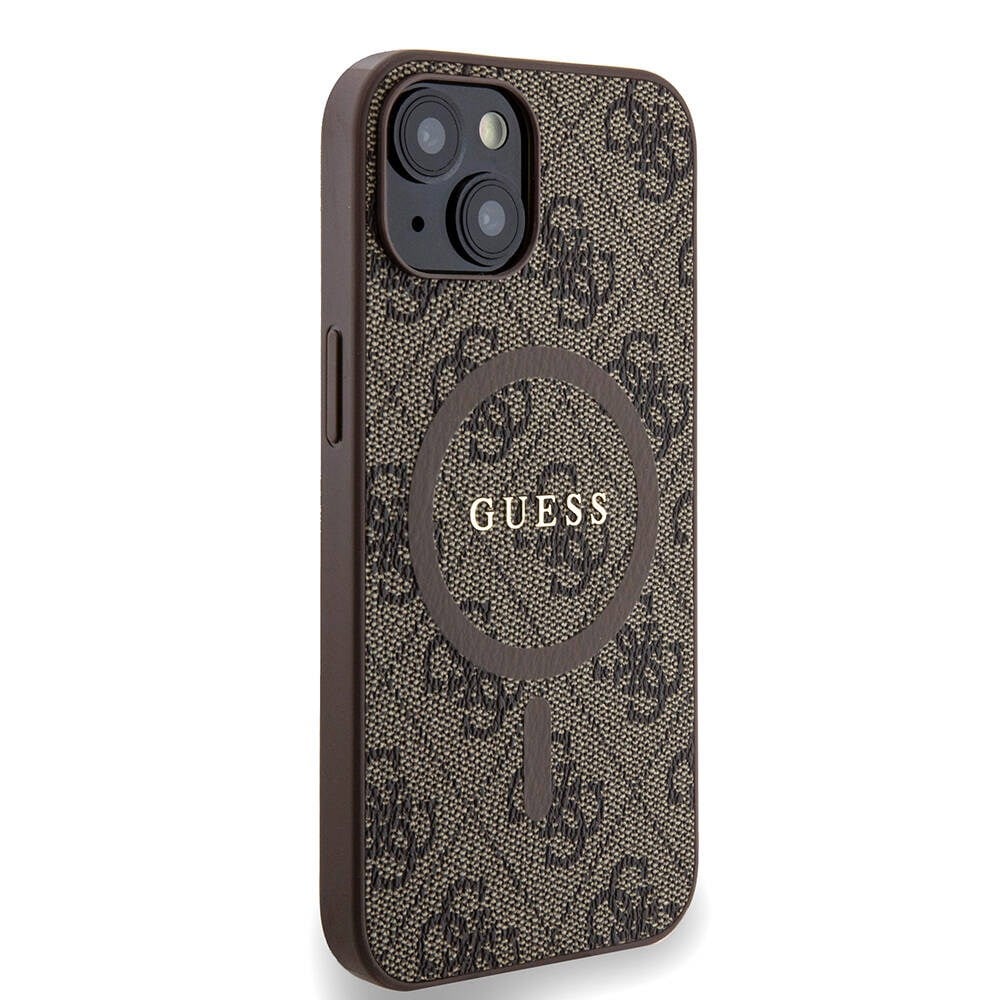 Apple iPhone 14 Kılıf Guess Orjinal Lisanslı M-safe Şarj Özellikli PU Halkalı 4G Desenli Yazı Logolu Kapak