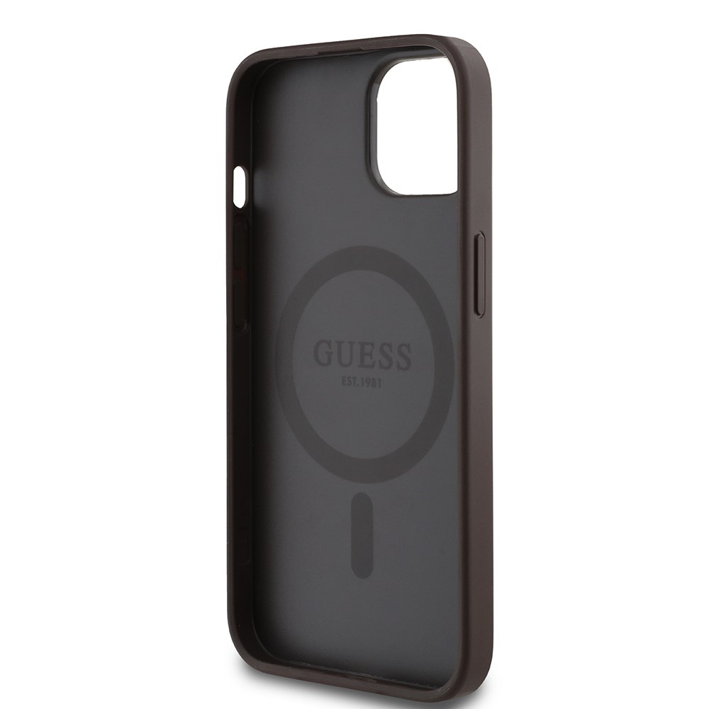 Apple iPhone 14 Kılıf Guess Orjinal Lisanslı M-safe Şarj Özellikli Yazı Logolu Circle Classic Kapak