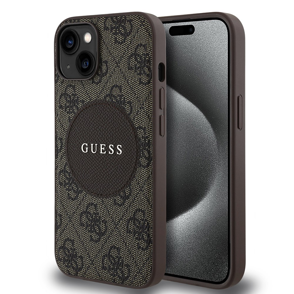 Apple iPhone 14 Kılıf Guess Orjinal Lisanslı M-safe Şarj Özellikli Yazı Logolu Circle Classic Kapak