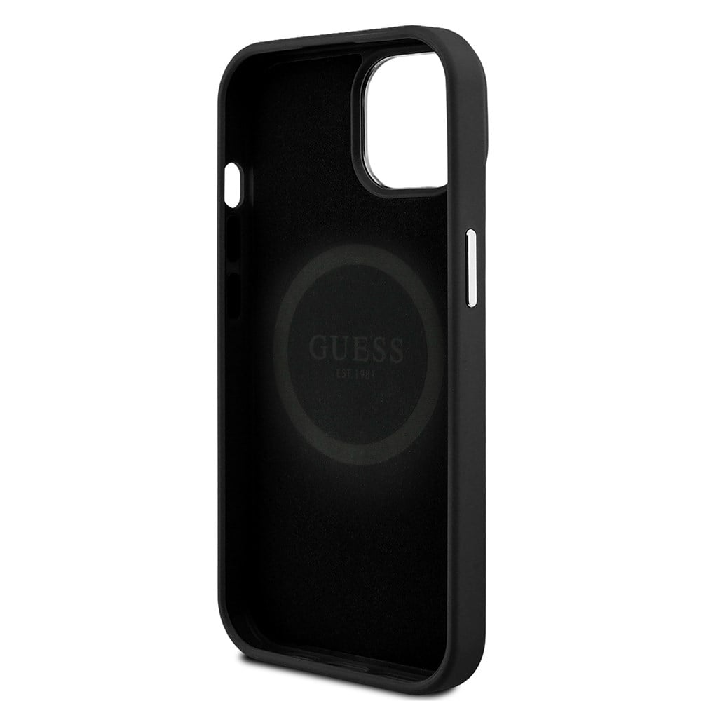 Apple iPhone 14 Kılıf Guess Orjinal Lisanslı M-safe Şarj Özellikli Grained Triangle Kapak