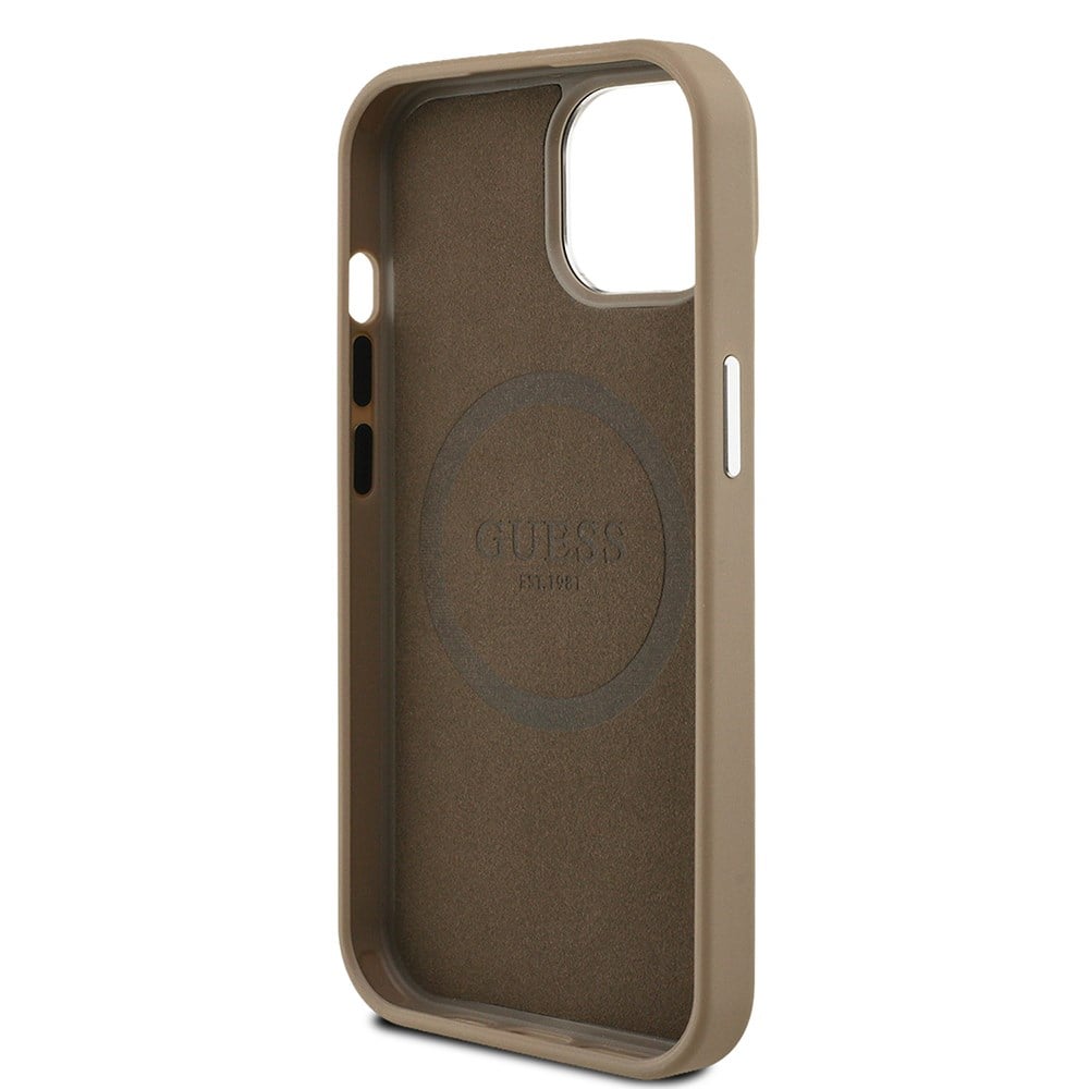 Apple iPhone 14 Kılıf Guess Orjinal Lisanslı M-safe Şarj Özellikli Grained Triangle Kapak