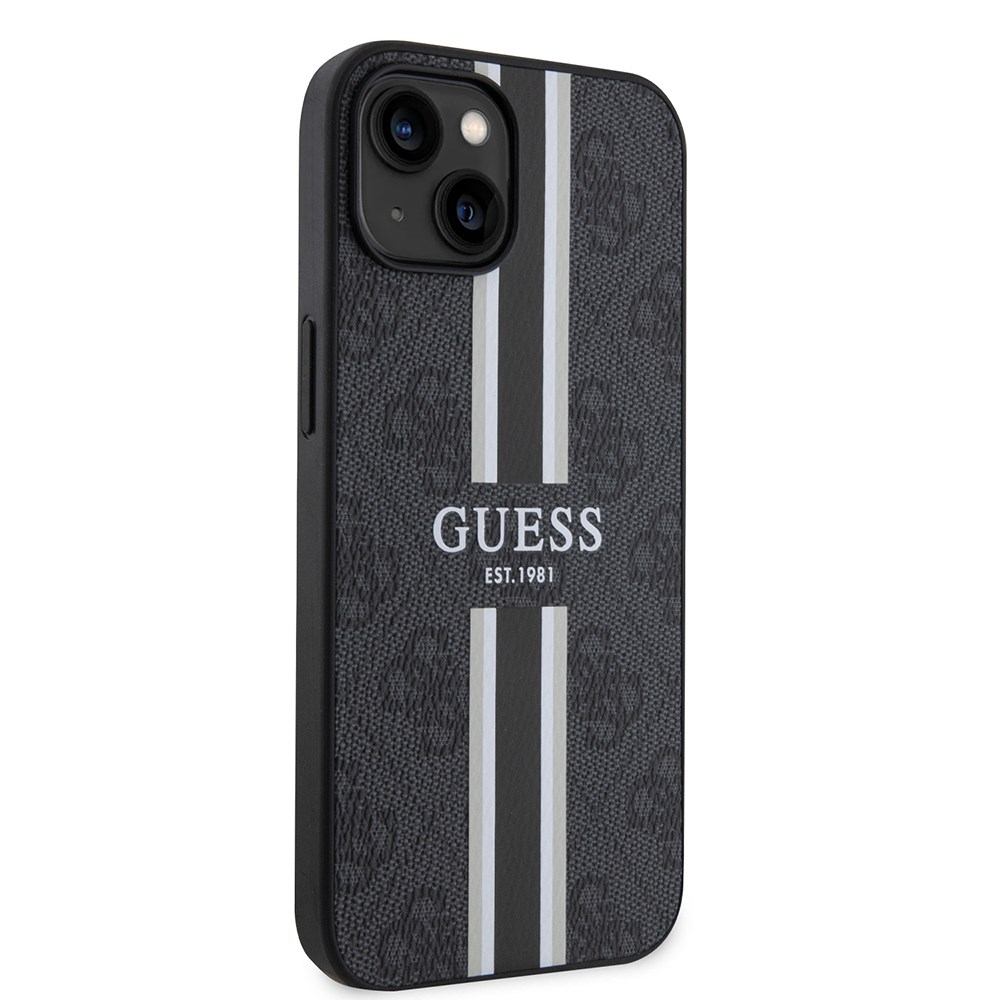Apple iPhone 14 Kılıf Guess Orjinal Lisanslı M-safe Şarj Özellikli 4G Şerit Tasarımlı Printed Kapak