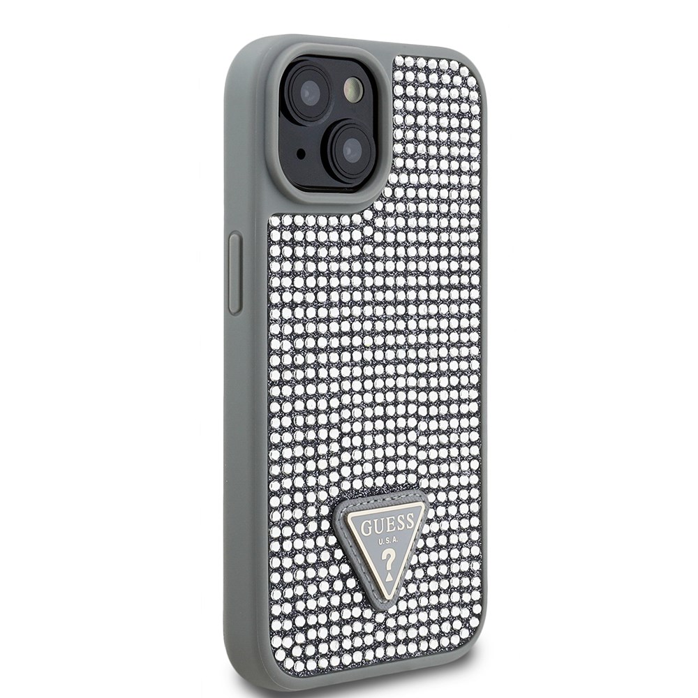Apple iPhone 14 Kılıf Guess Orjinal Lisanslı Taşlı Arka Yüzey Üçgen Logolu Kapak