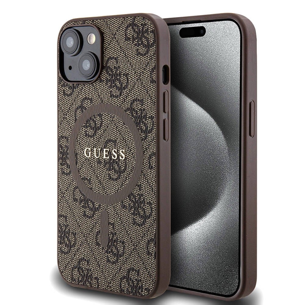 Apple iPhone 14 Kılıf Guess Orjinal Lisanslı M-safe Şarj Özellikli PU Halkalı 4G Desenli Yazı Logolu Kapak