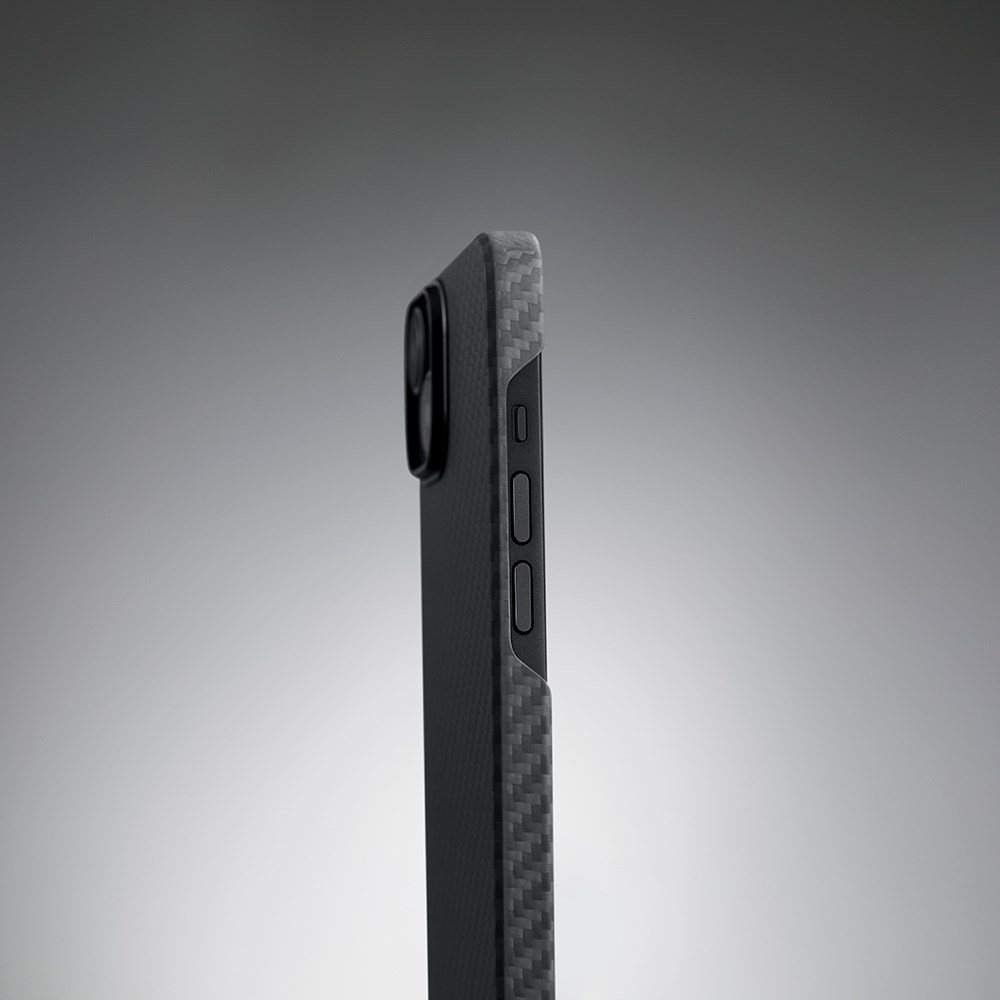 Apple iPhone 14 Kılıf M-safe Şarj Özellikli 1500D Aramid Fiber Pitaka Ultra-Slim Classic Serisi Black-Grey Twill Kapak