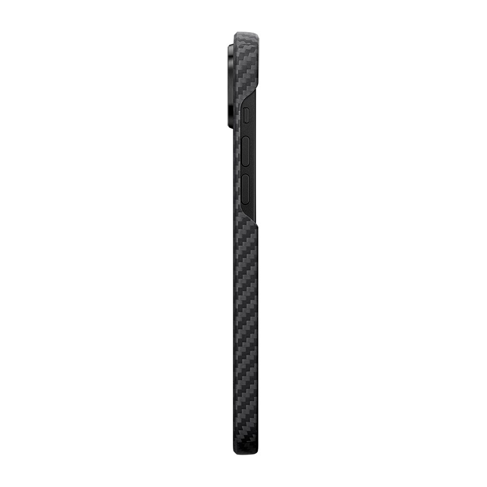 Apple iPhone 14 Kılıf M-safe Şarj Özellikli 1500D Aramid Fiber Pitaka Ultra-Slim Classic Serisi Black-Grey Twill Kapak