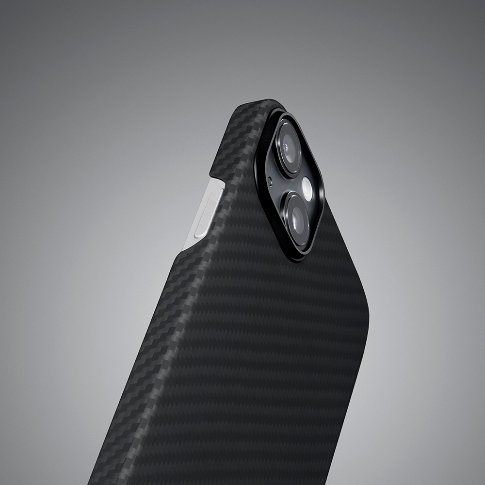 Apple iPhone 14 Kılıf M-safe Şarj Özellikli 1500D Aramid Fiber Pitaka Ultra-Slim Classic Serisi Black-Grey Twill Kapak