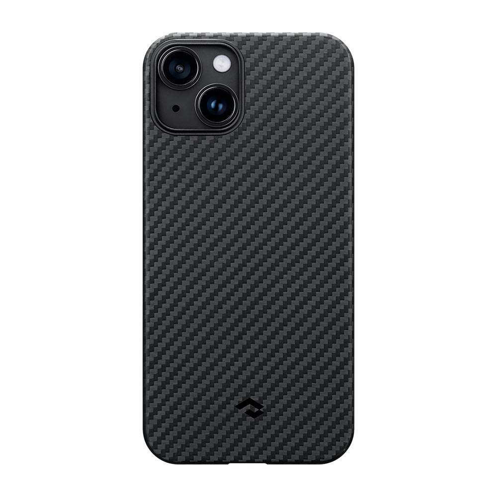 Apple iPhone 14 Kılıf M-safe Şarj Özellikli 1500D Aramid Fiber Pitaka Ultra-Slim Classic Serisi Black-Grey Twill Kapak