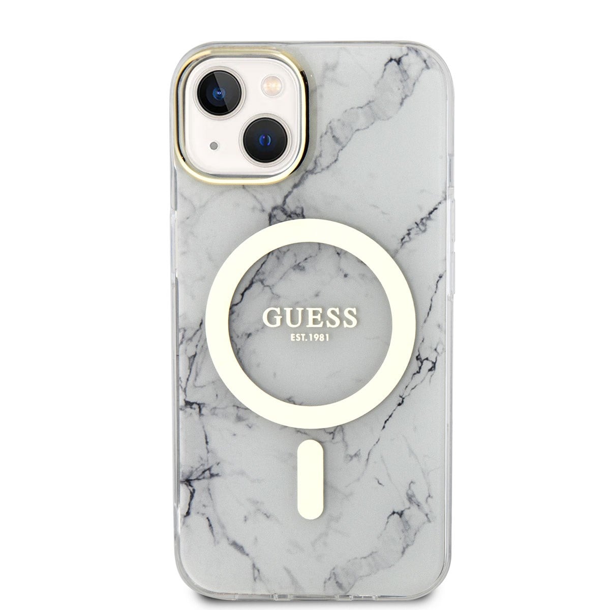 Apple iPhone 14 Plus Kılıf GUESS M-safe Şarj Özellikli Mermer Desenli Kapak