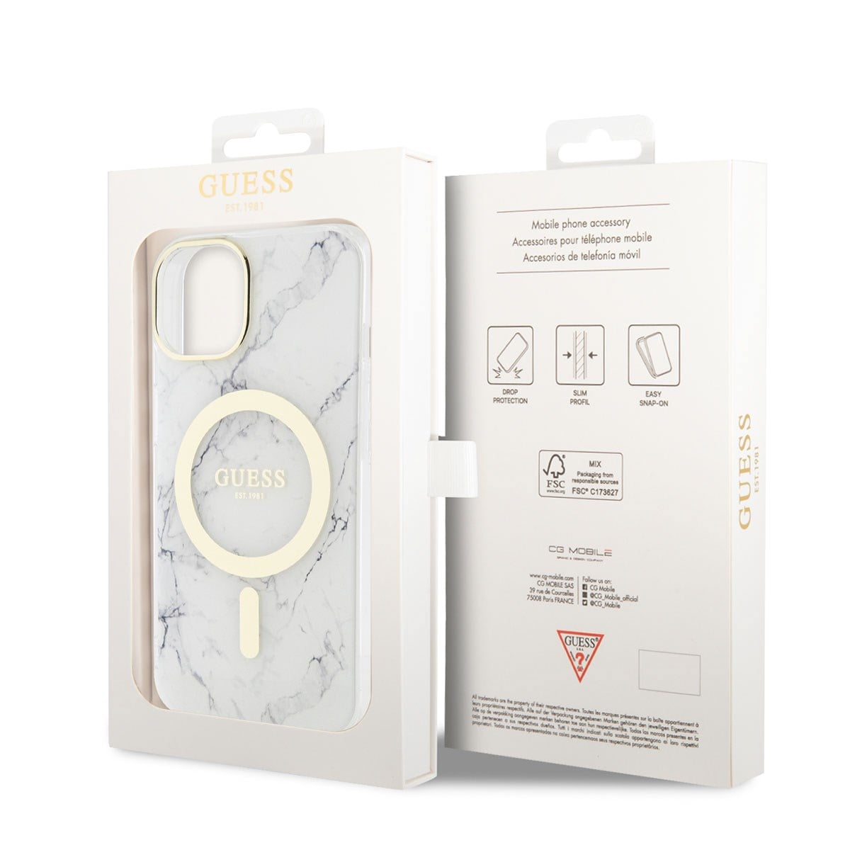 Apple iPhone 14 Plus Kılıf GUESS M-safe Şarj Özellikli Mermer Desenli Kapak