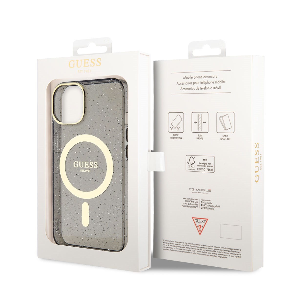Apple iPhone 14 Plus Kılıf GUESS M-safe Şarj Özellikli Glitter Kapak