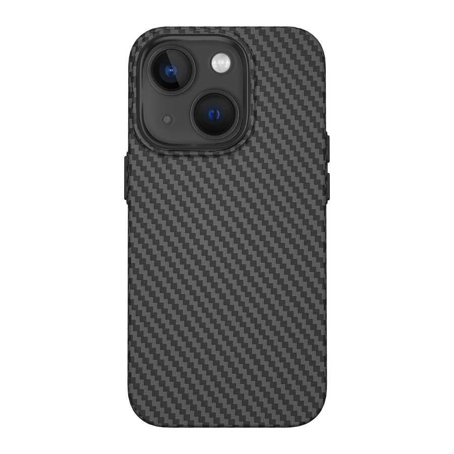 Apple iPhone 14 Plus Kılıf ​​​​​Wiwu Karbon Fiber Görünümlü M-safe Wireless Şarj Özellikli Kabon Kapak