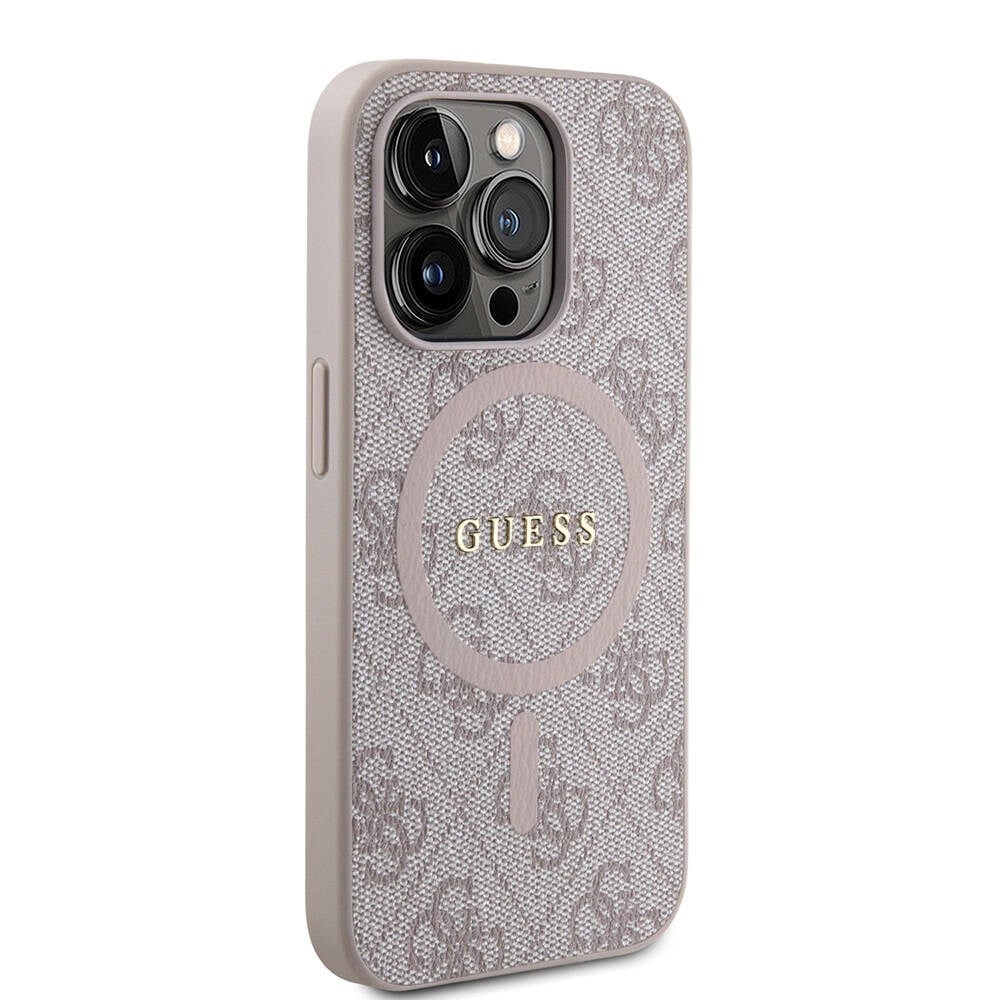 Apple iPhone 14 Pro Kılıf Guess Orjinal Lisanslı M-safe Şarj Özellikli PU Halkalı 4G Desenli Yazı Logolu Kapak
