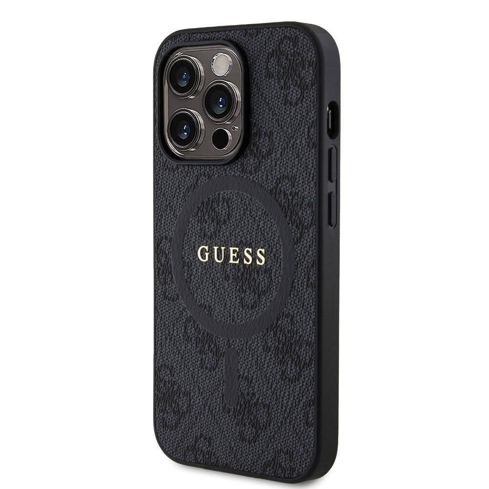Apple iPhone 14 Pro Kılıf Guess Orjinal Lisanslı M-safe Şarj Özellikli PU Halkalı 4G Desenli Yazı Logolu Kapak