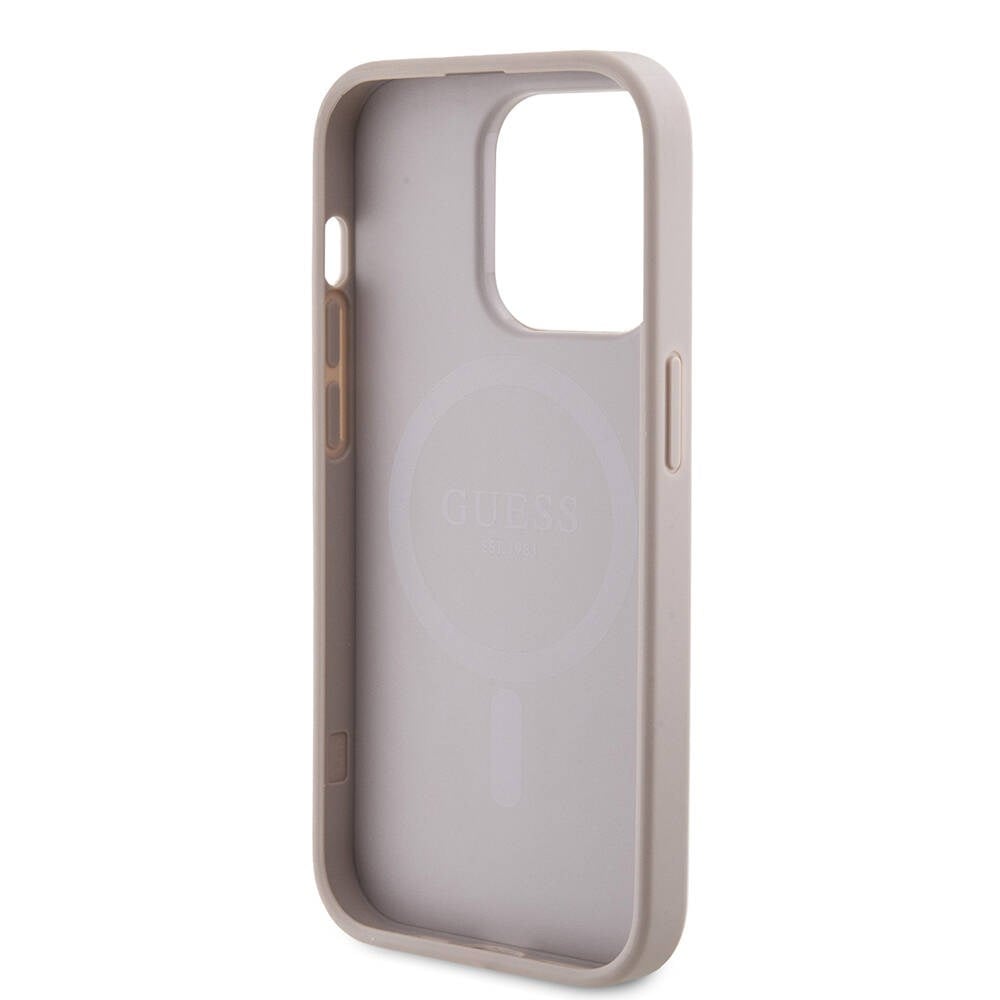 Apple iPhone 14 Pro Kılıf Guess Orjinal Lisanslı M-safe Şarj Özellikli PU Halkalı 4G Desenli Yazı Logolu Kapak