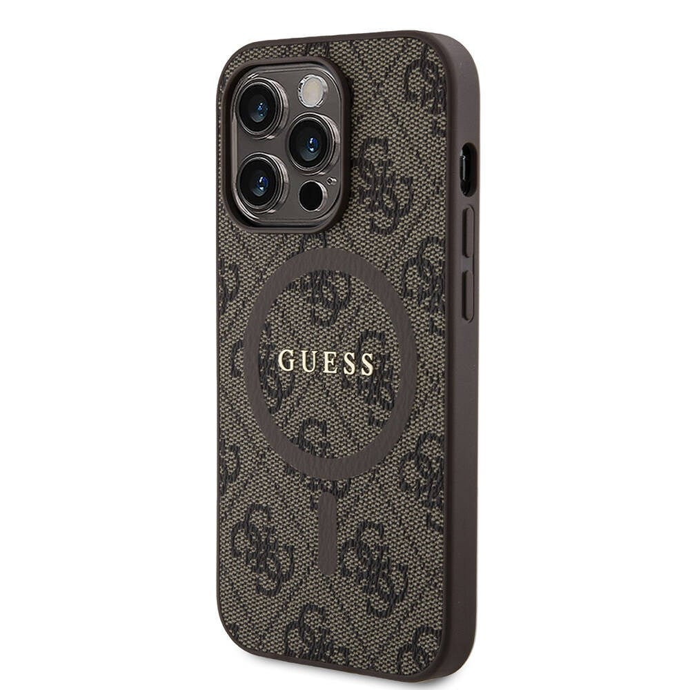 Apple iPhone 14 Pro Kılıf Guess Orjinal Lisanslı M-safe Şarj Özellikli PU Halkalı 4G Desenli Yazı Logolu Kapak