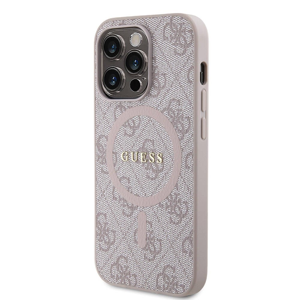 Apple iPhone 14 Pro Kılıf Guess Orjinal Lisanslı M-safe Şarj Özellikli PU Halkalı 4G Desenli Yazı Logolu Kapak