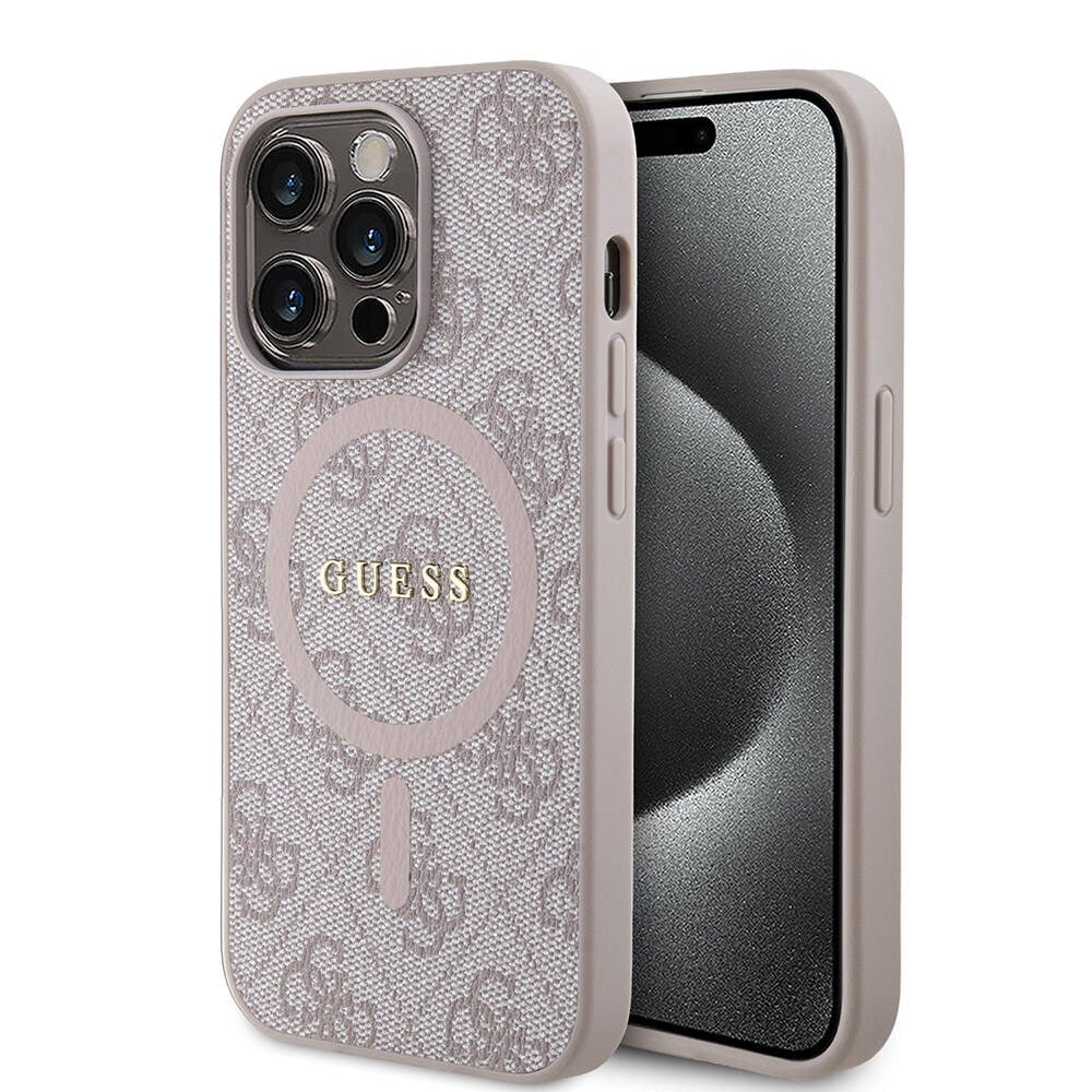 Apple iPhone 14 Pro Kılıf Guess Orjinal Lisanslı M-safe Şarj Özellikli PU Halkalı 4G Desenli Yazı Logolu Kapak