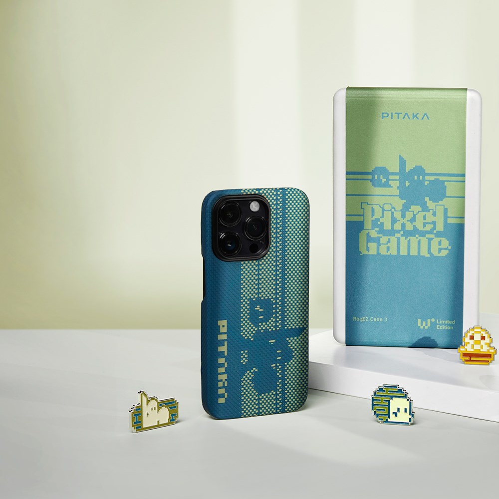 Apple iPhone 14 Pro Kılıf M-safe Şarj Özellikli Aramid Fiber Pitaka Tactile Woven Pixel Game Kapak