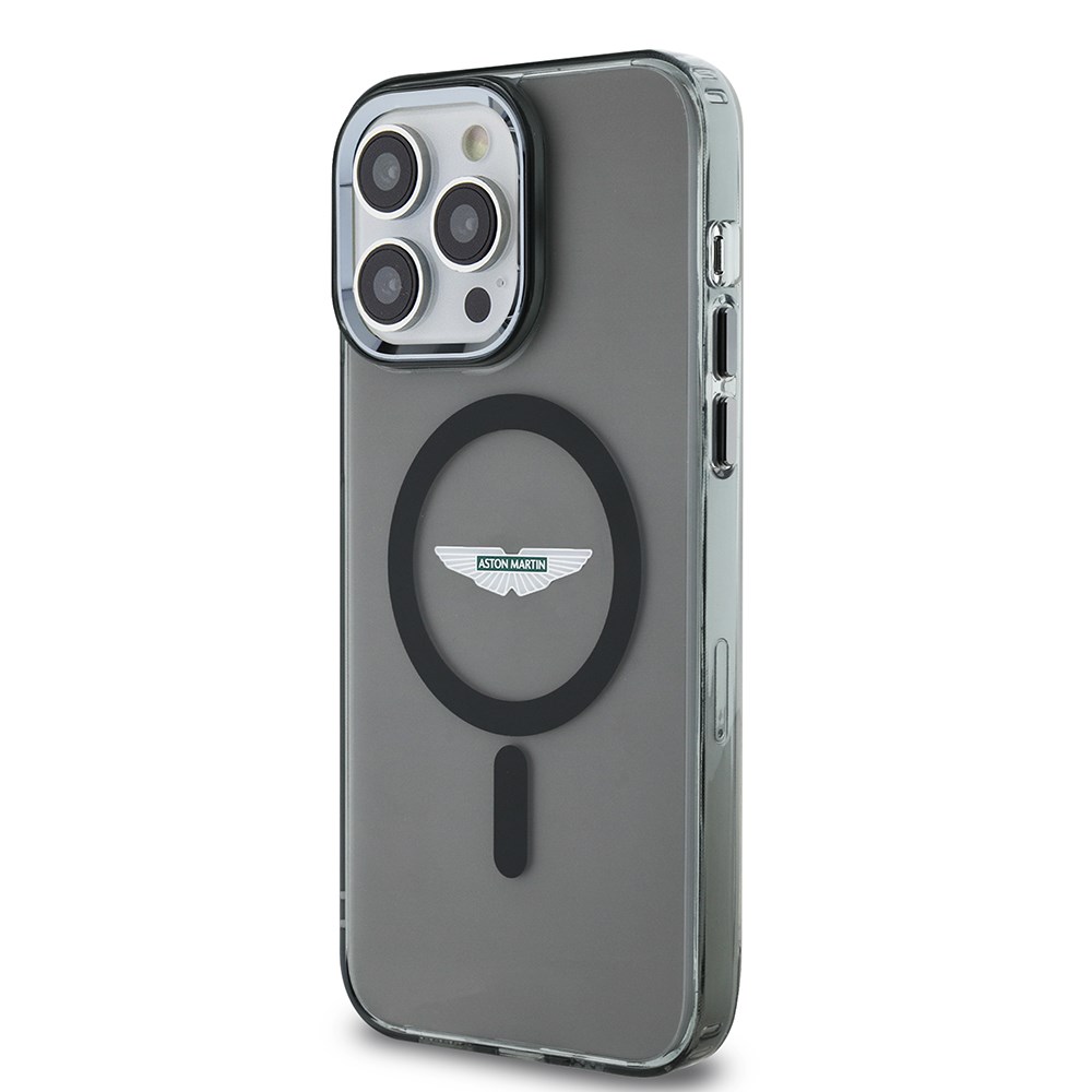 Apple iPhone 14 Pro Max Kılıf Aston Martin Orjinal Lisanslı M-safe Şarj Özellikli IML Baskı Logolu Metal Düğmeli Kapak