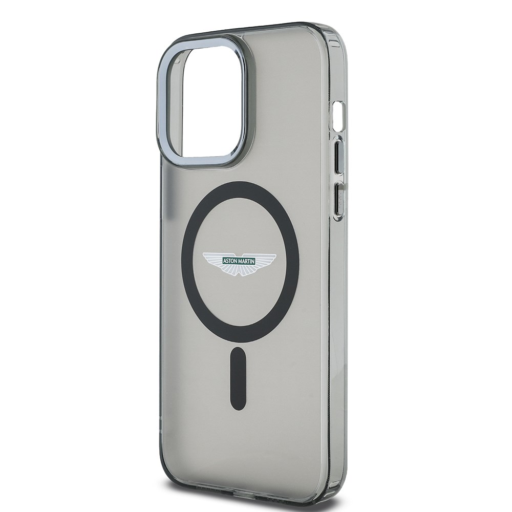 Apple iPhone 14 Pro Max Kılıf Aston Martin Orjinal Lisanslı M-safe Şarj Özellikli IML Baskı Logolu Metal Düğmeli Kapak