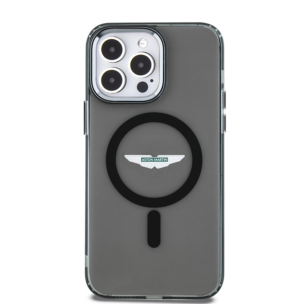 Apple iPhone 14 Pro Max Kılıf Aston Martin Orjinal Lisanslı M-safe Şarj Özellikli IML Baskı Logolu Metal Düğmeli Kapak