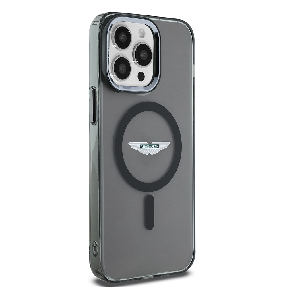 Apple iPhone 14 Pro Max Kılıf Aston Martin Orjinal Lisanslı M-safe Şarj Özellikli IML Baskı Logolu Metal Düğmeli Kapak