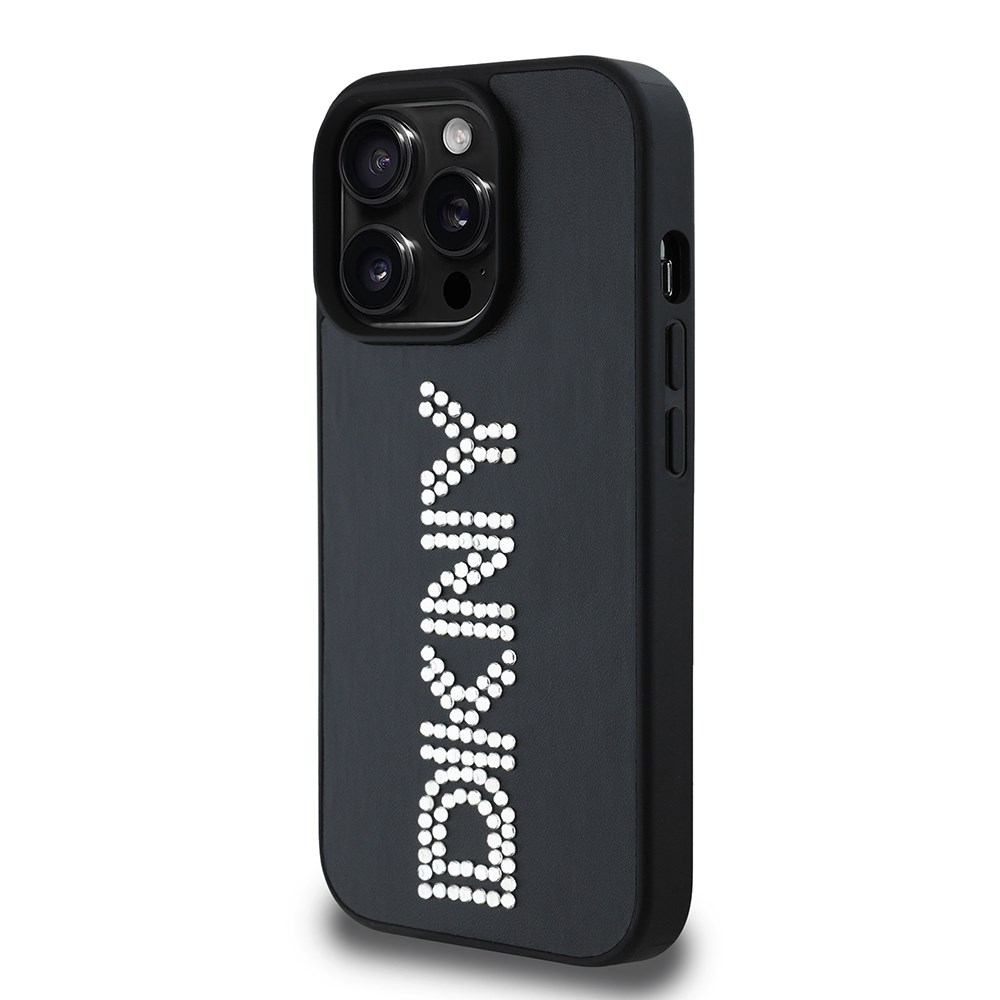 Apple iPhone 14 Pro Max Kılıf DKNY Orjinal Lisanslı Taşlı DKNY Yazılı Metalik Rhinestones PU Deri Kapak