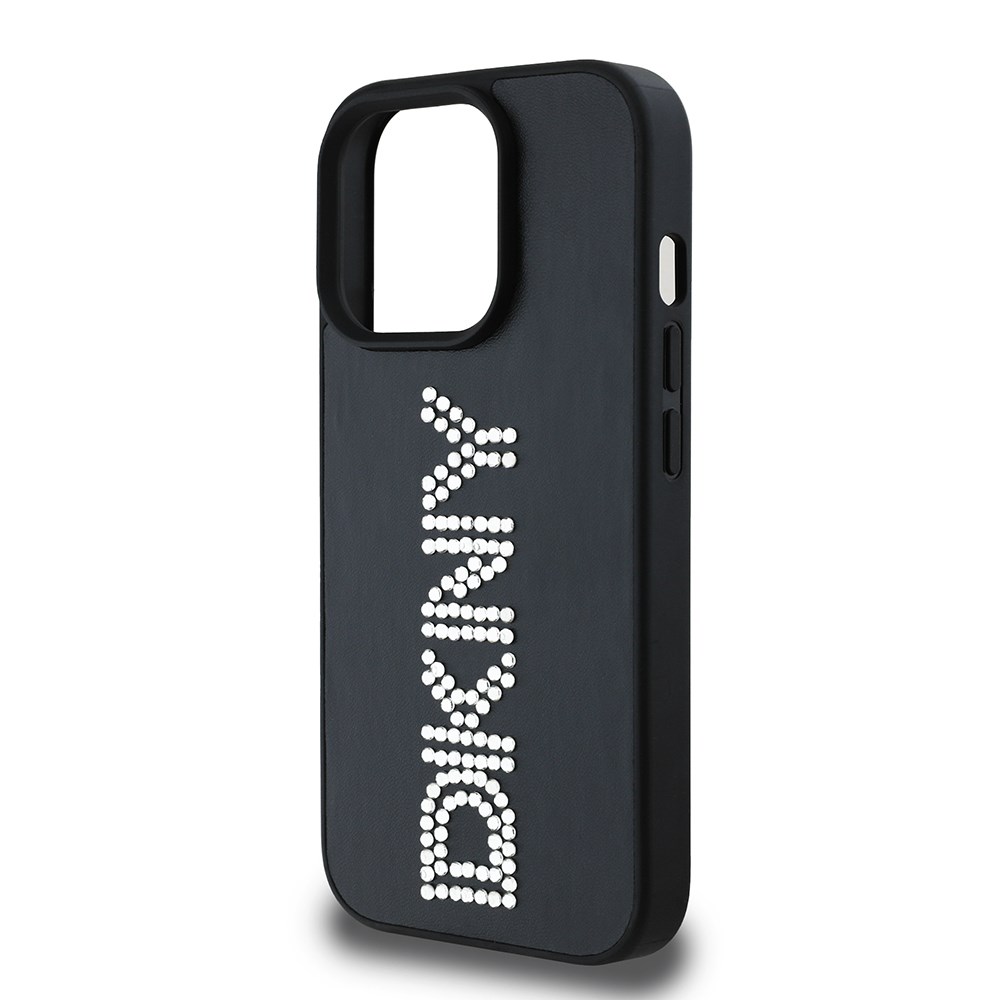 Apple iPhone 14 Pro Max Kılıf DKNY Orjinal Lisanslı Taşlı DKNY Yazılı Metalik Rhinestones PU Deri Kapak