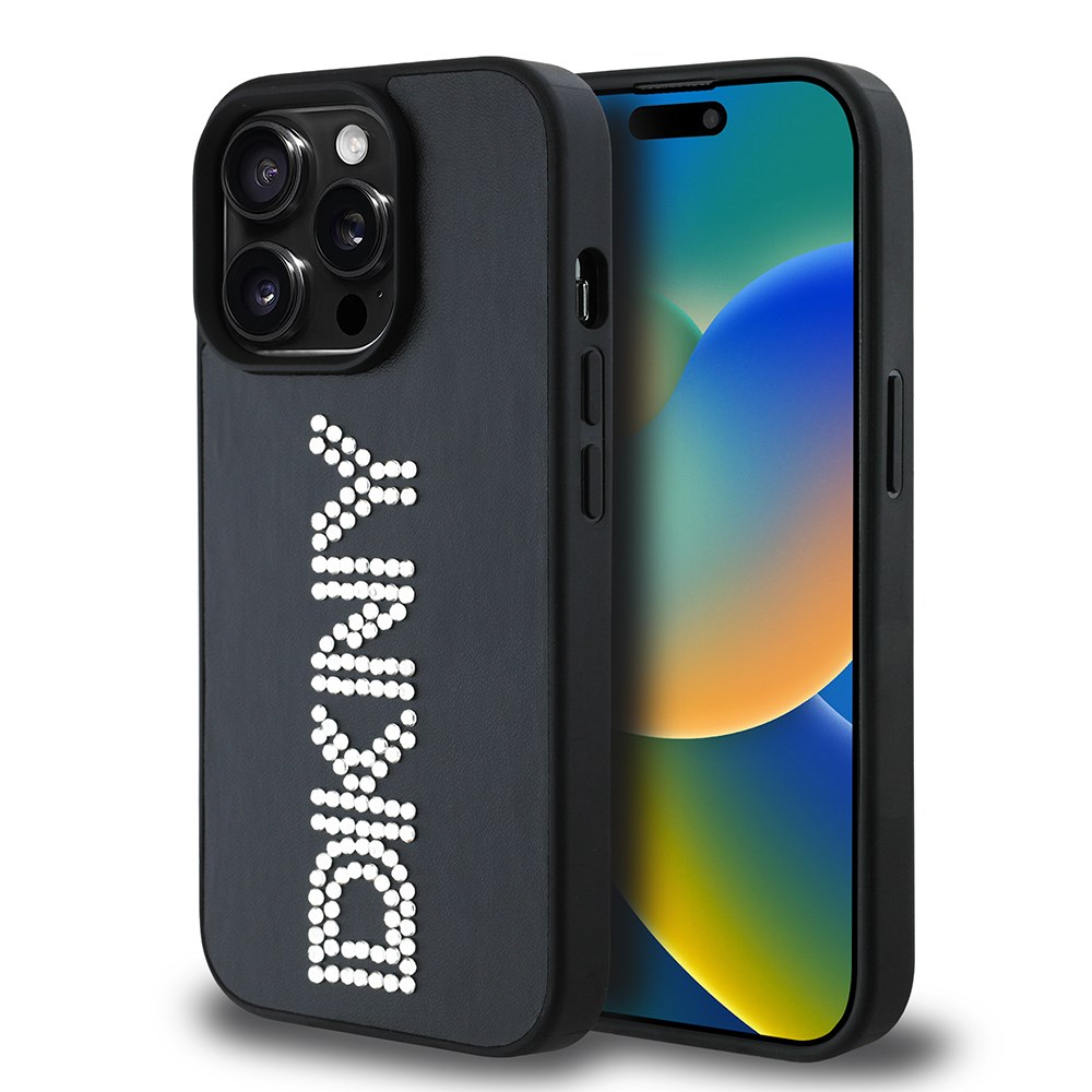 Apple iPhone 14 Pro Max Kılıf DKNY Orjinal Lisanslı Taşlı DKNY Yazılı Metalik Rhinestones PU Deri Kapak